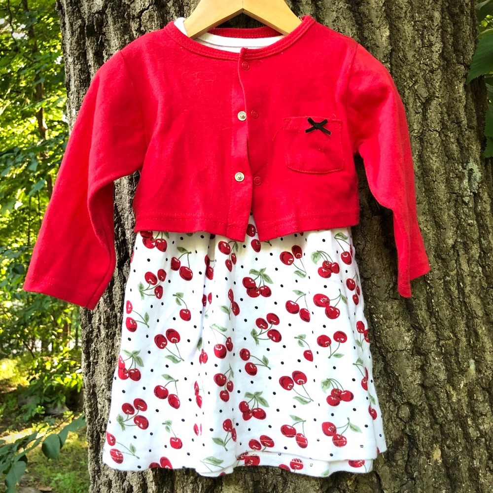 HB cherry print toddler’s dress with cardigan